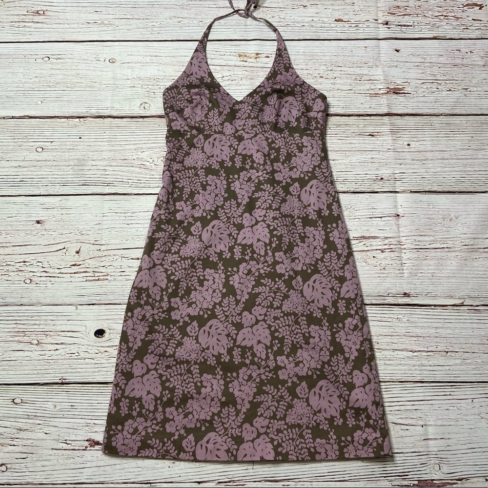 J Crew Floral Print Brown and Pink Halter Dress Sz 2 - Picture 2 of 16